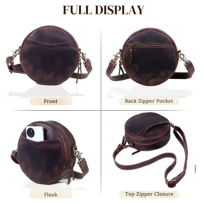 Bella Buffalo Leather Circle Crossbody