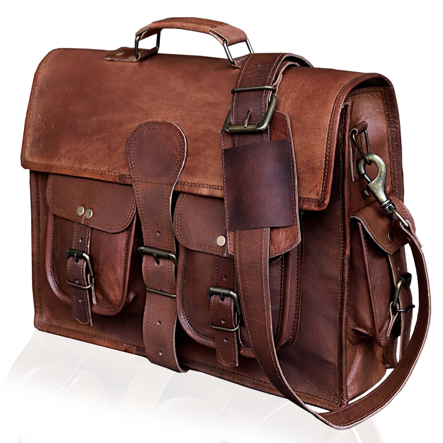 18" Vintage Leather Messenger Bag – Large Handmade Satchel Briefcase for Men & Women