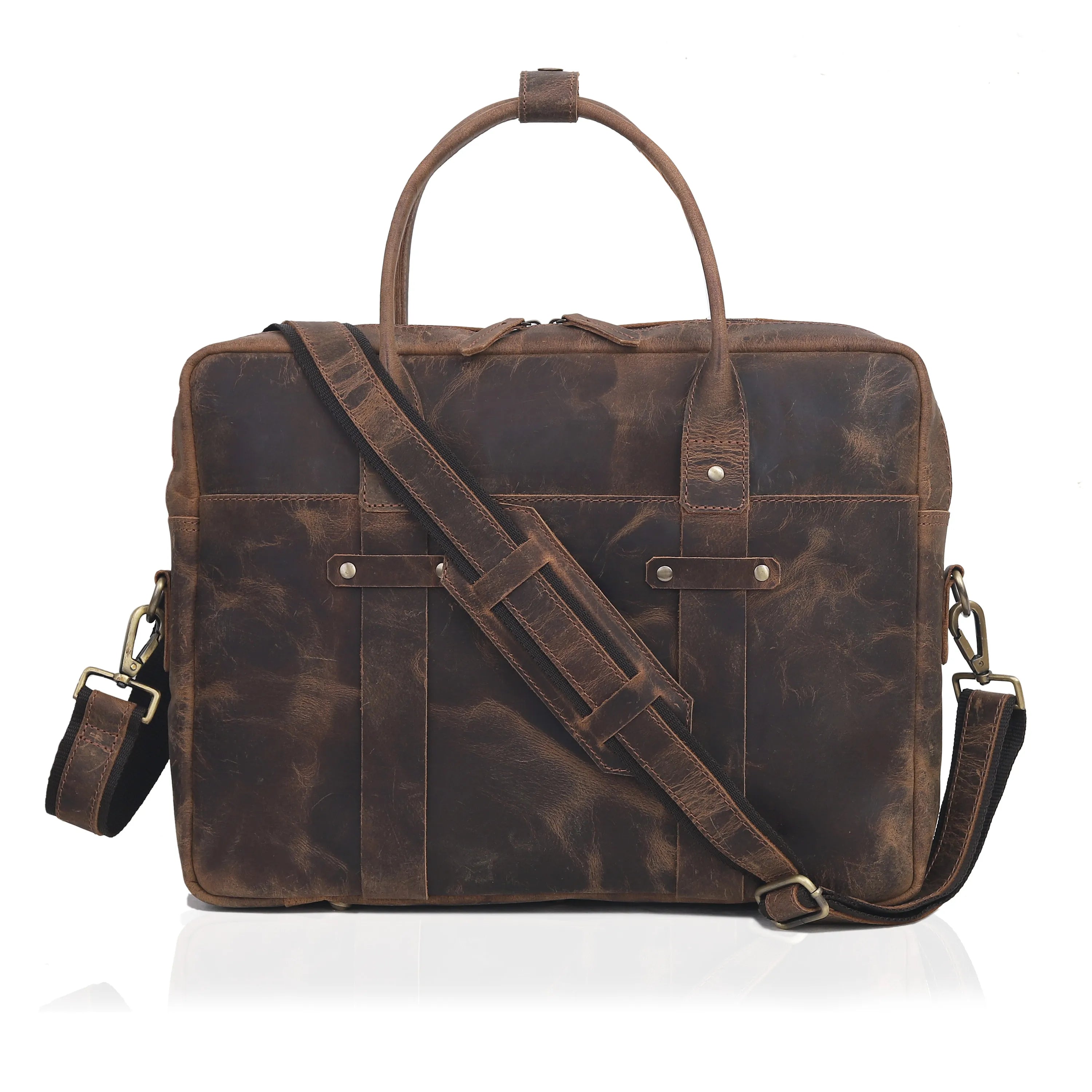 Rustic Brown Leather Laptop Briefcase