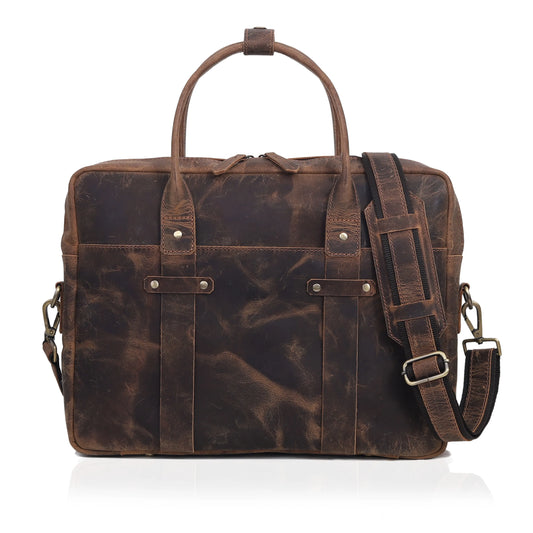 Rustic Brown Leather Laptop Briefcase