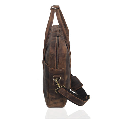 Rustic Brown Leather Laptop Briefcase