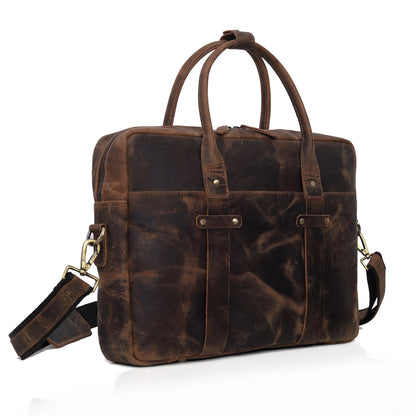 Rustic Brown Leather Laptop Briefcase