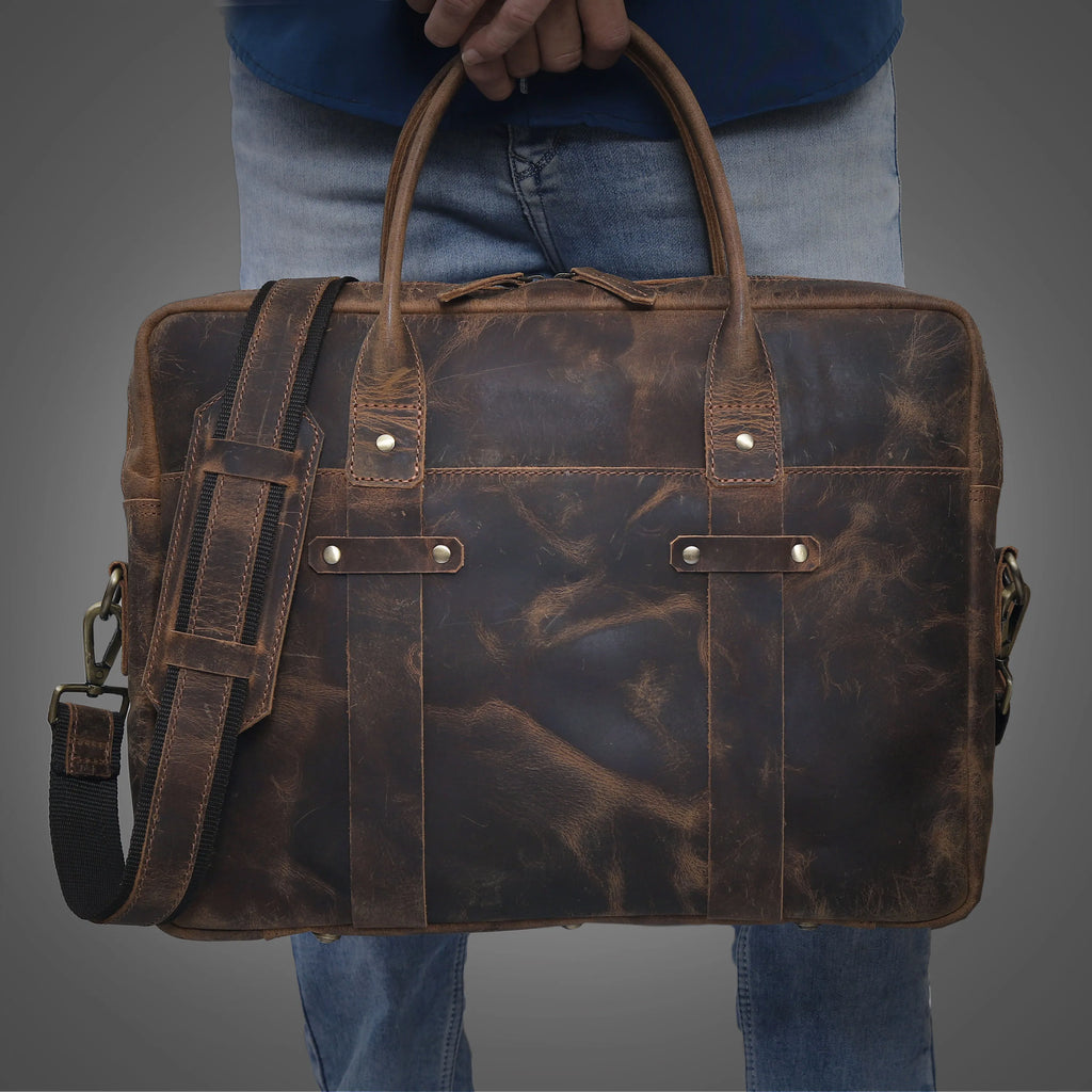 Rustic Brown Leather Laptop Briefcase