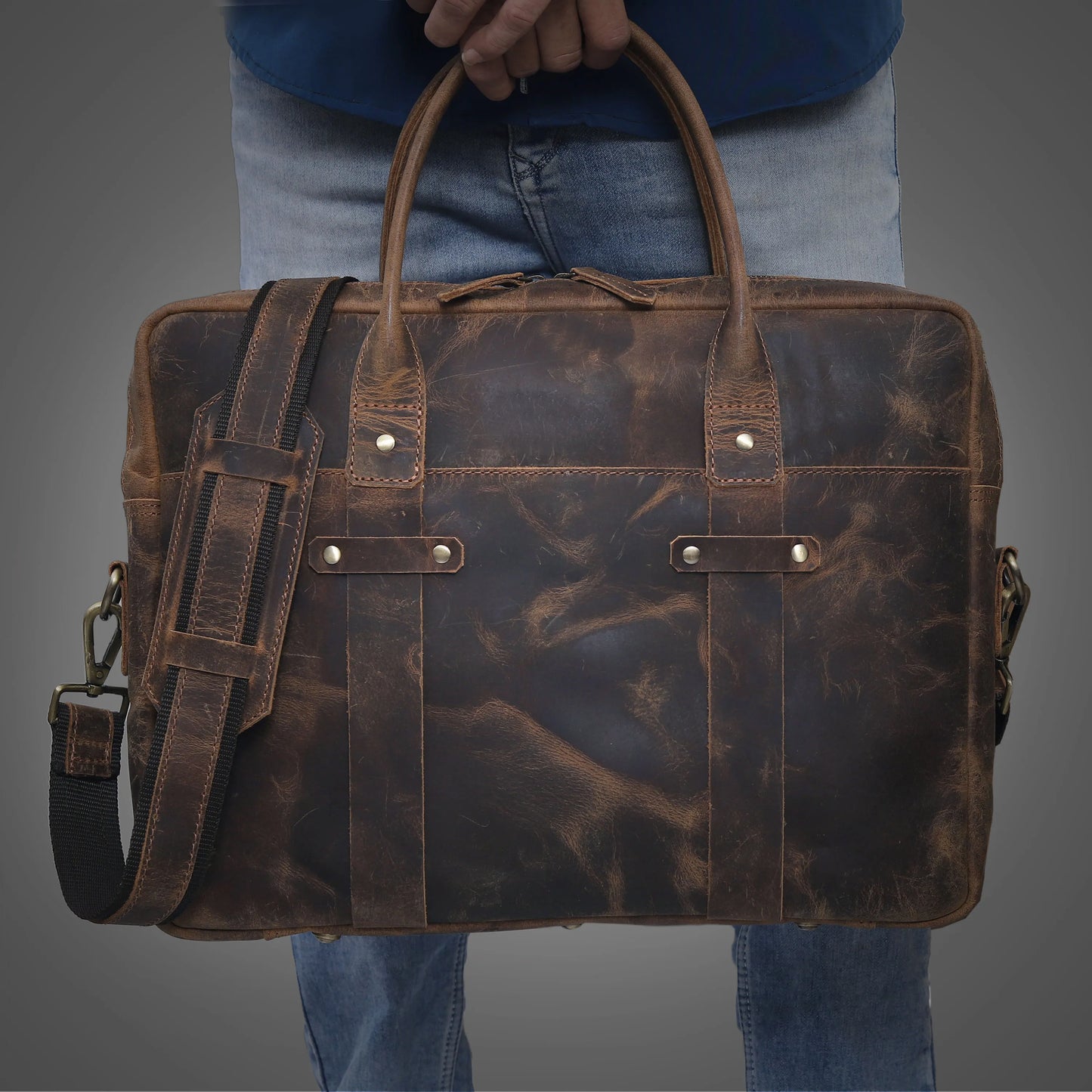 Rustic Brown Leather Laptop Briefcase