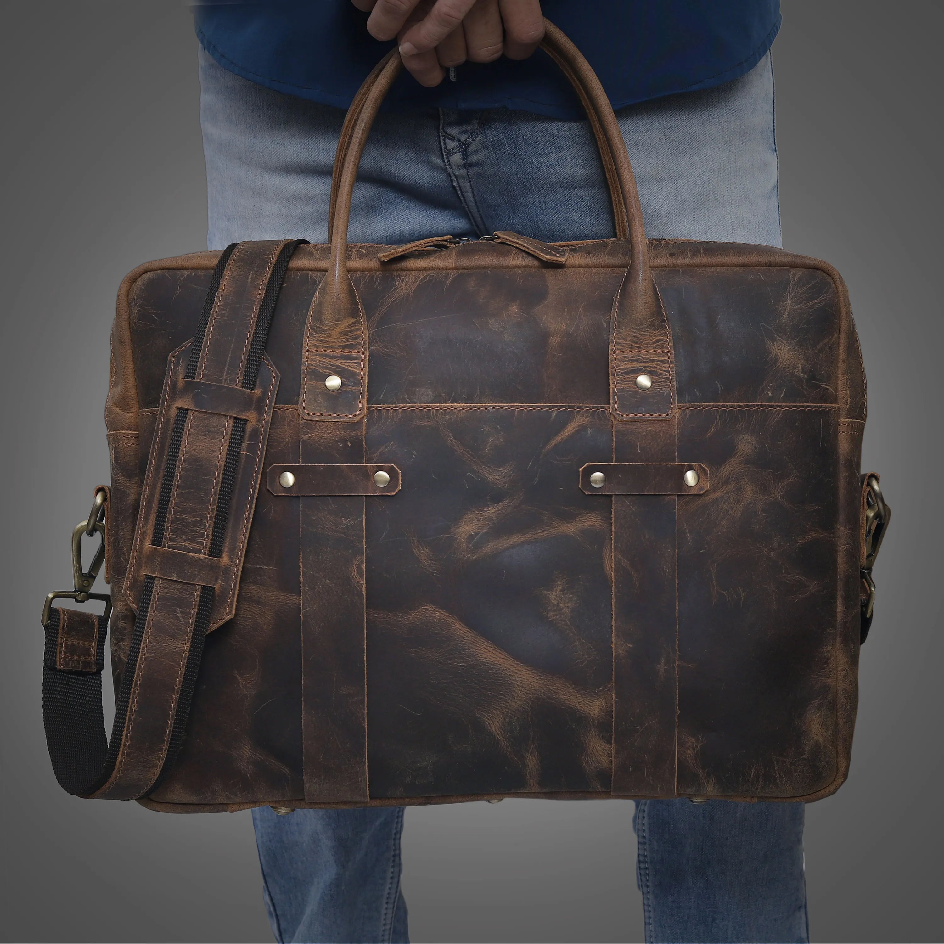 Rustic Brown Leather Laptop Briefcase