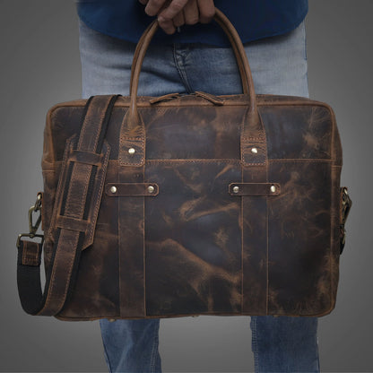 Rustic Brown Leather Laptop Briefcase