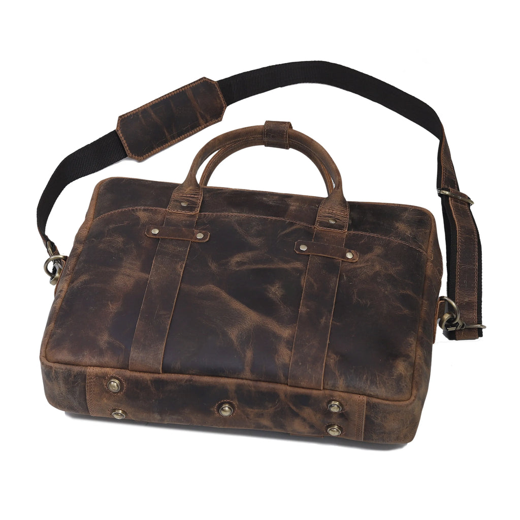 Rustic Brown Leather Laptop Briefcase
