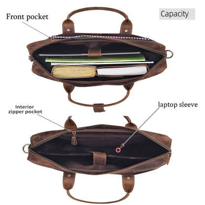 Rustic Brown Leather Laptop Briefcase