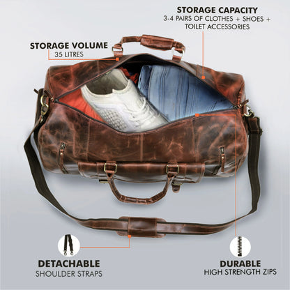 Vintage Leather Travel Duffle Bag