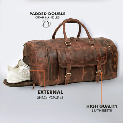 Vintage Leather Travel Duffle Bag