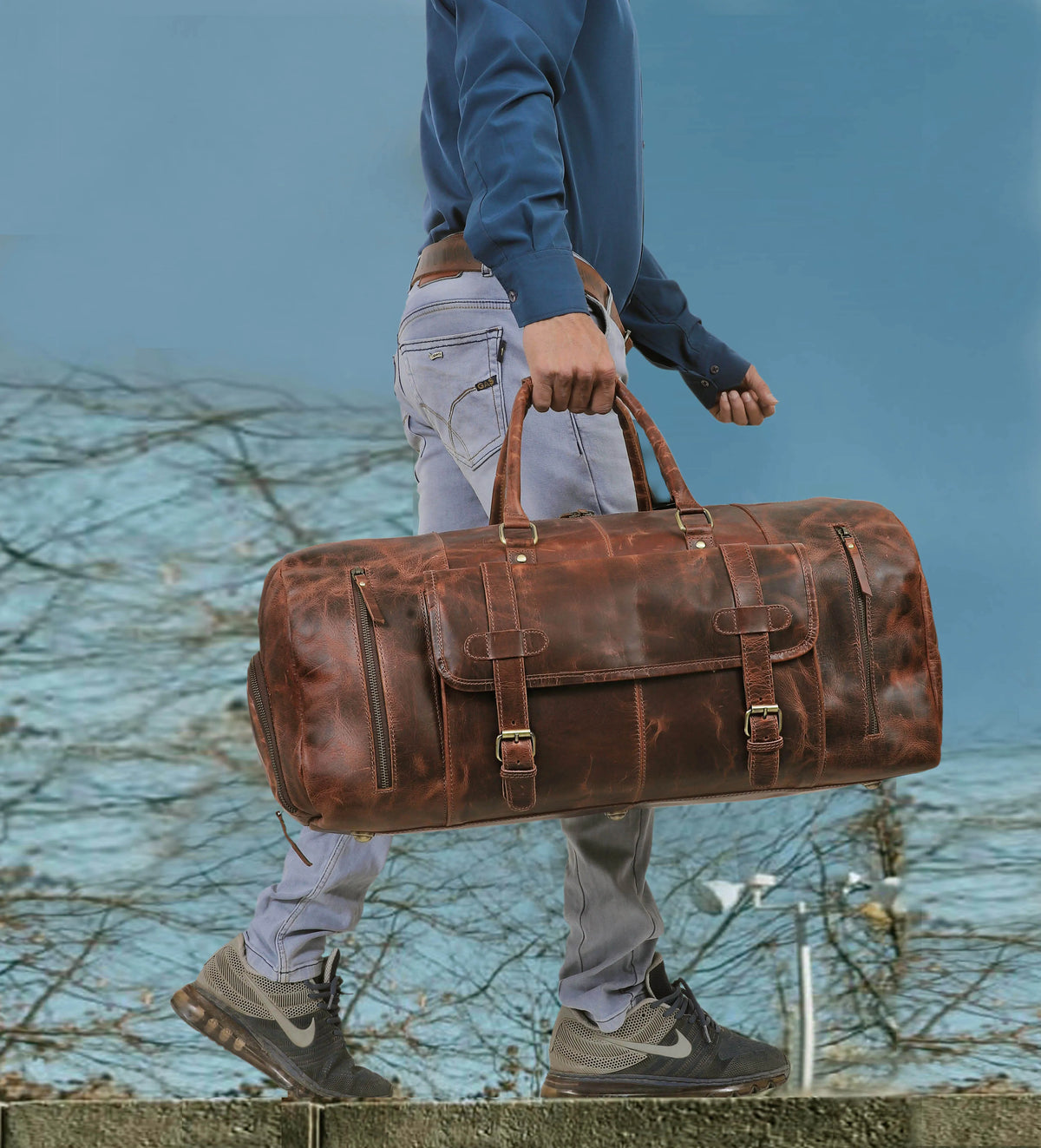 Vintage Leather Travel Duffle Bag