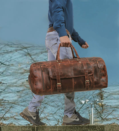 Vintage Leather Travel Duffle Bag