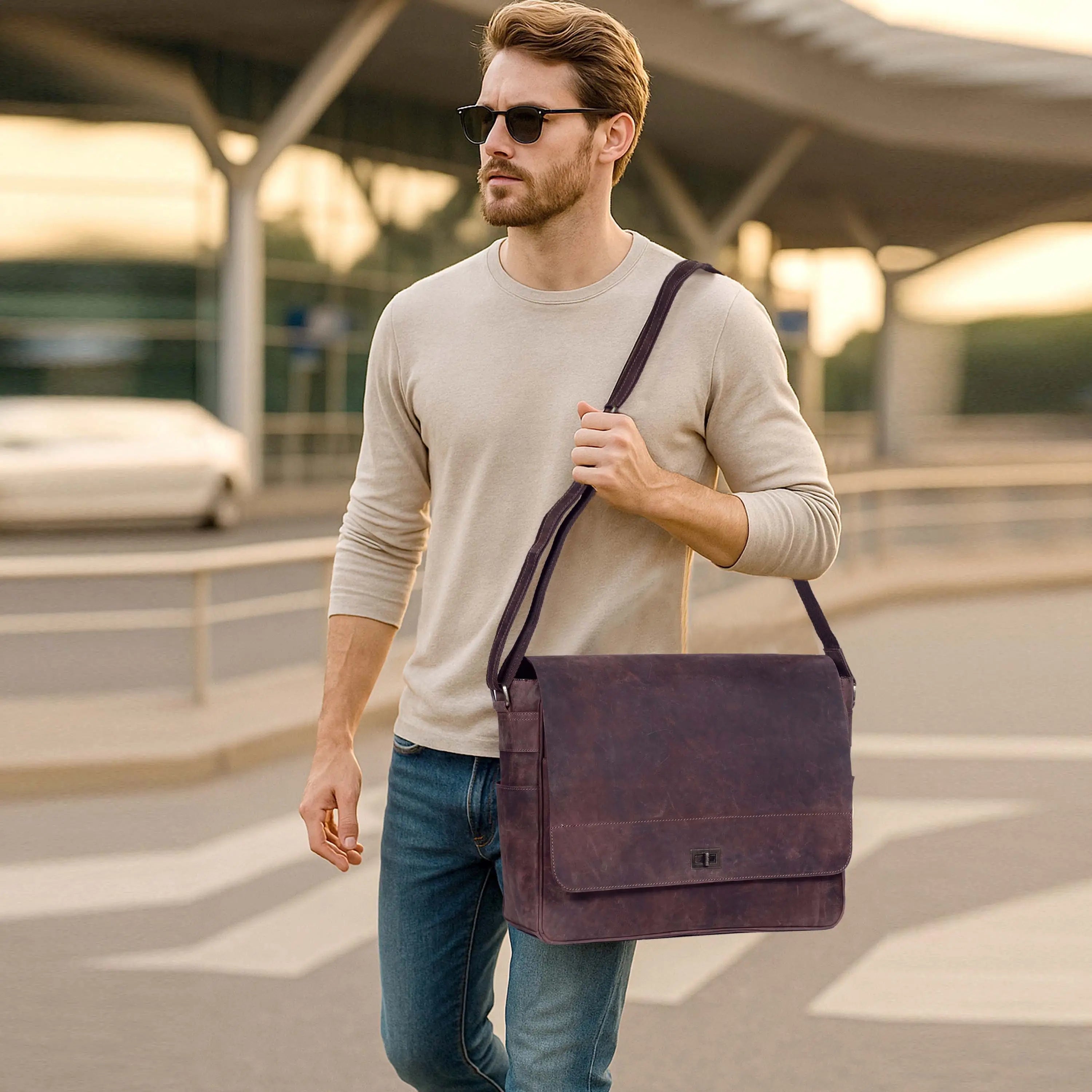 Commuter Leather Laptop Messenger Bag for Men – Brown