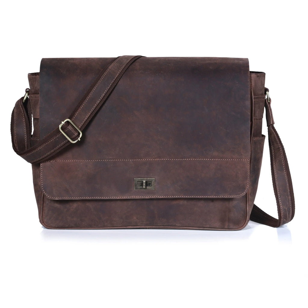 Commuter Leather Laptop Messenger Bag for Men – Brown