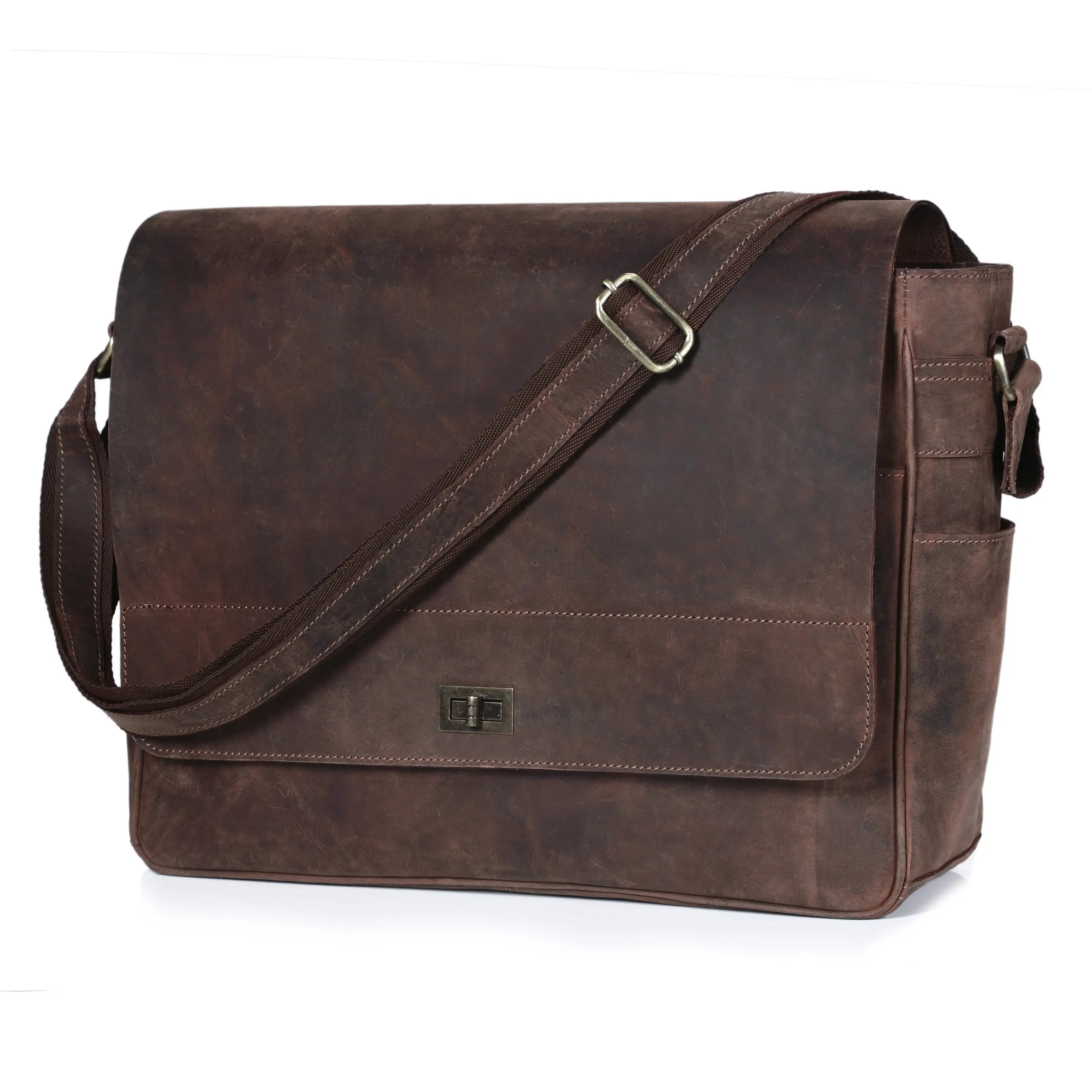 Commuter Leather Laptop Messenger Bag for Men – Brown