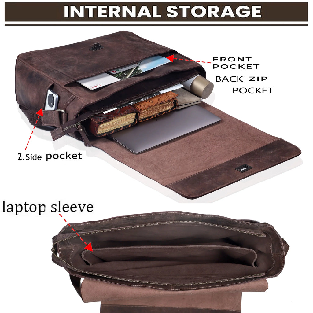 Commuter Leather Laptop Messenger Bag for Men – Brown