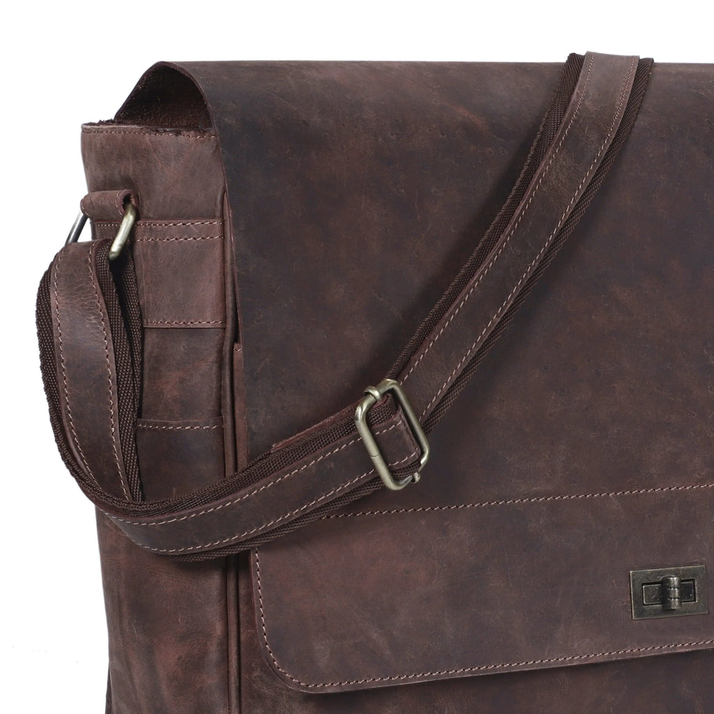 Commuter Leather Laptop Messenger Bag for Men – Brown
