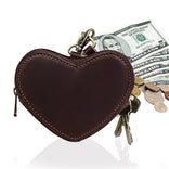 Heart Shaped Brown Leather Coin Purse Wristlet