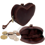Heart Shaped Brown Leather Coin Purse Wristlet