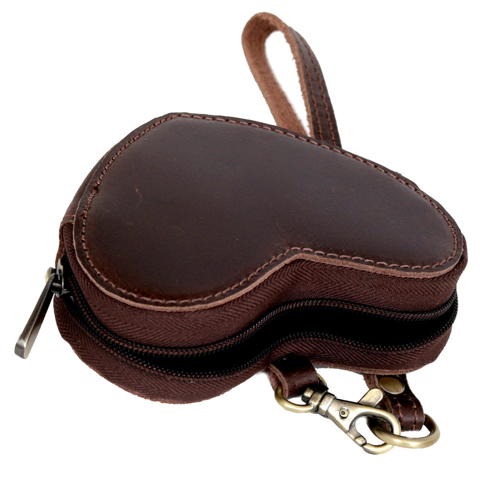 Heart Shaped Brown Leather Coin Purse Wristlet