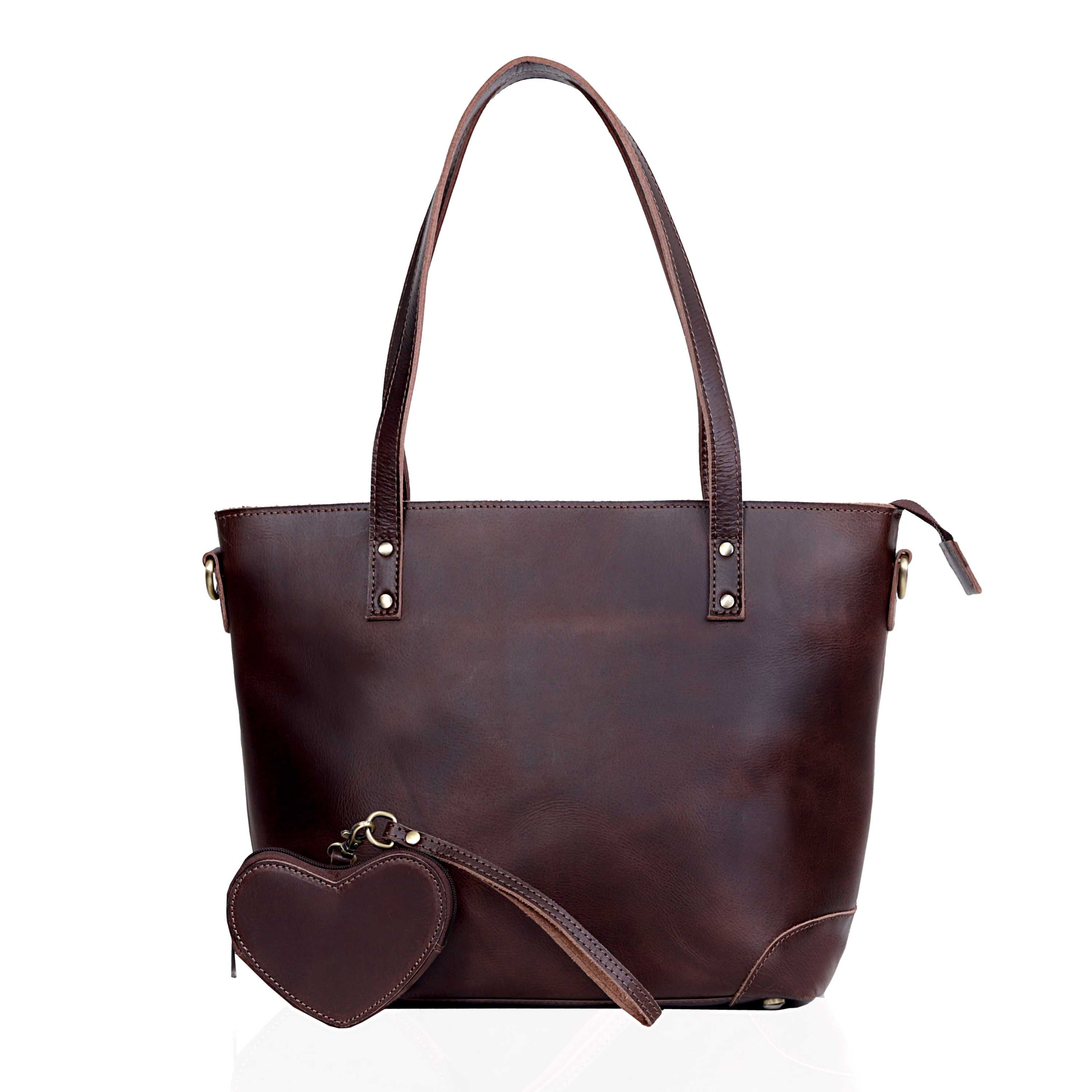 Heart Shaped Brown Leather Coin Purse Wristlet