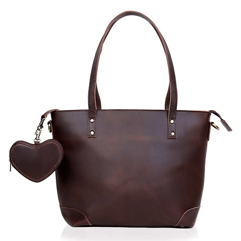 Heart Shaped Brown Leather Coin Purse Wristlet