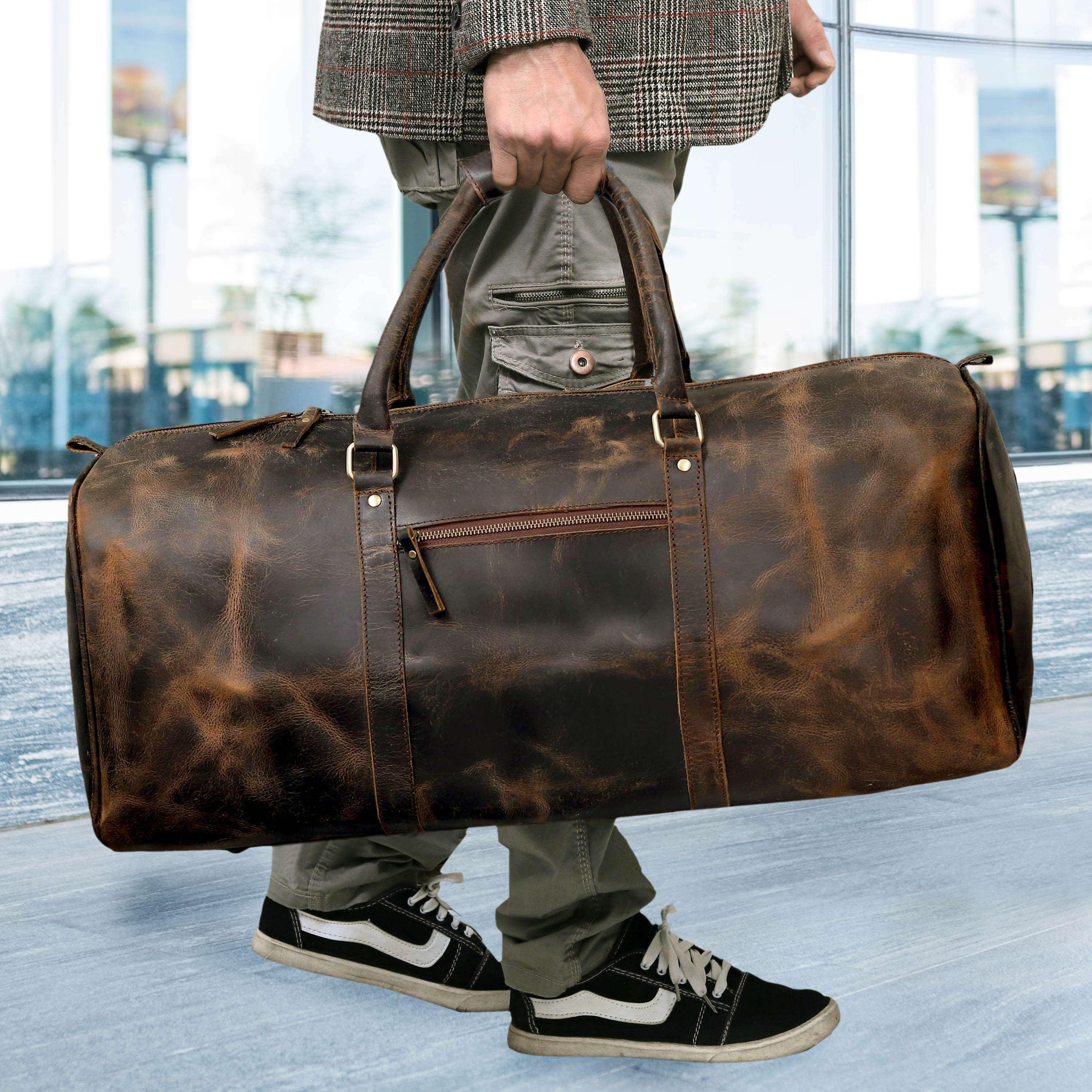 The Outlander Duffel Bag - Genuine Full-Grain Leather Travel Bag