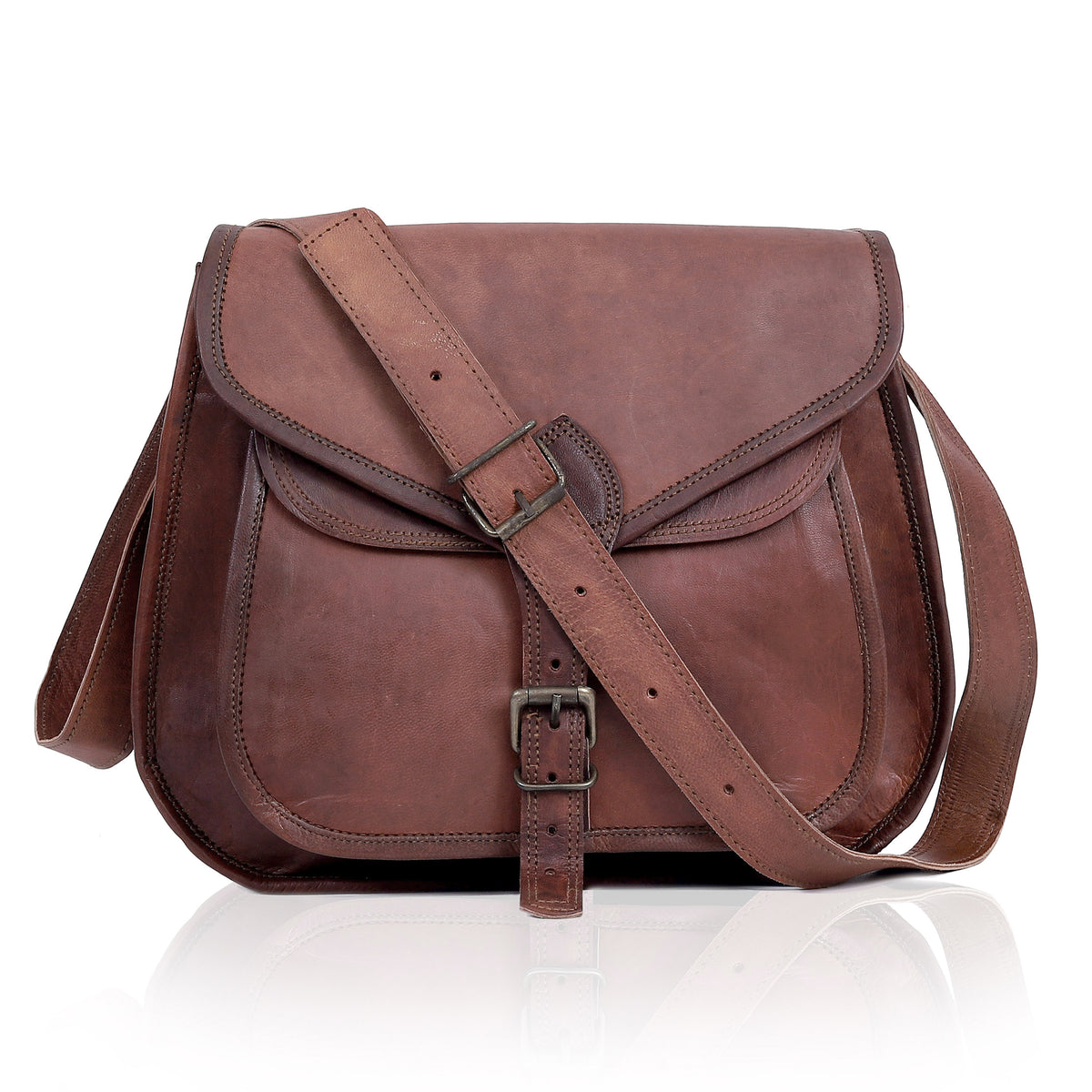 Classic 7x9" Leather Crossbody Purse for Women – Vintage Chic Shoulder Bag