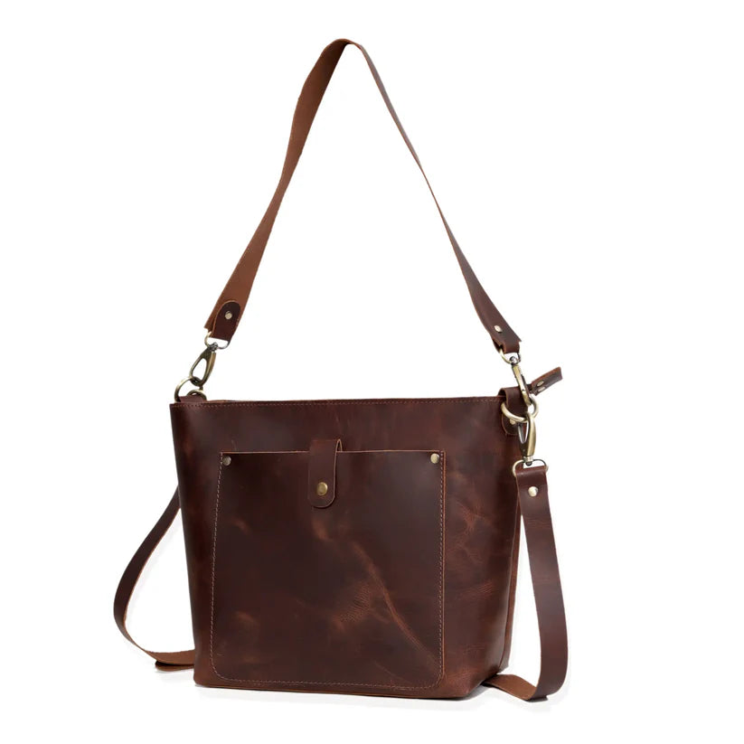 SYDNEY BUFFALO LEATHER TOTE - BROWN