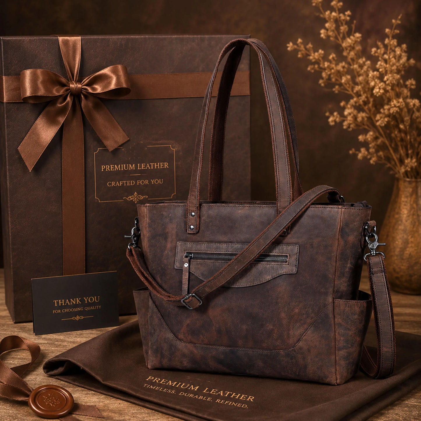 Vintage Brown Leather Carryall Tote – Rustic Everyday Work Bag