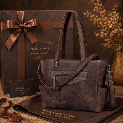 Vintage Brown Leather Carryall Tote – Rustic Everyday Work Bag