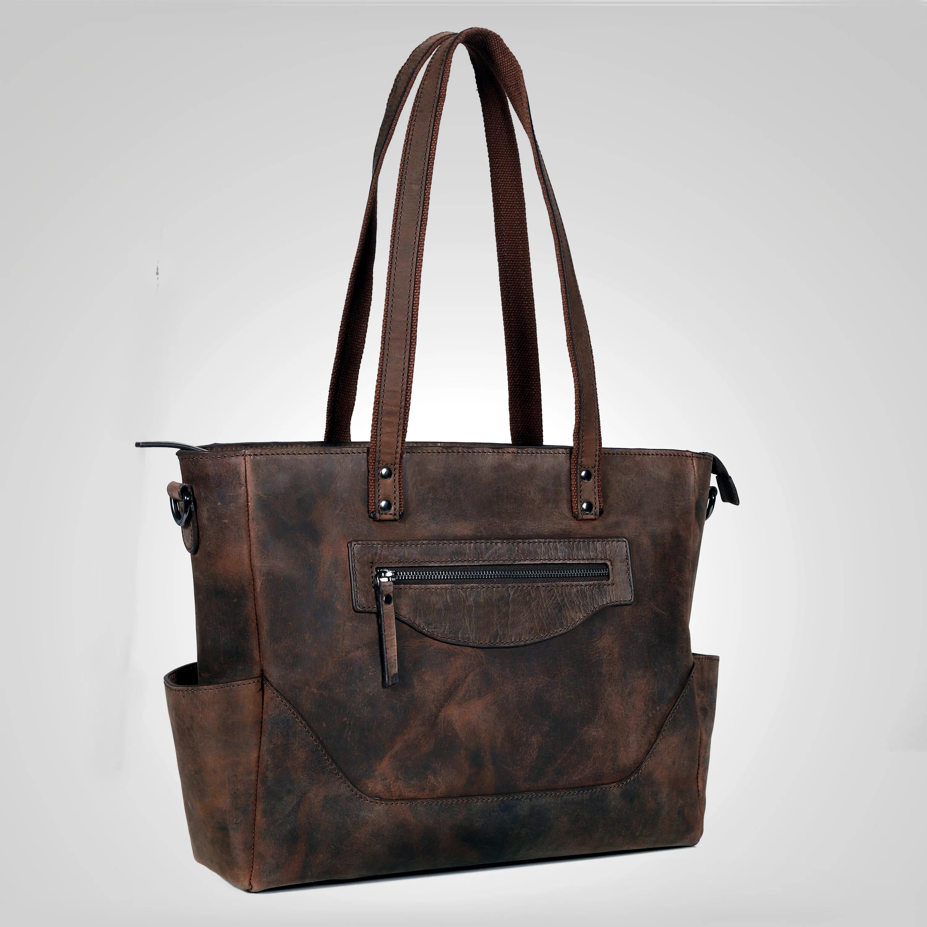 Vintage Brown Leather Carryall Tote – Rustic Everyday Work Bag