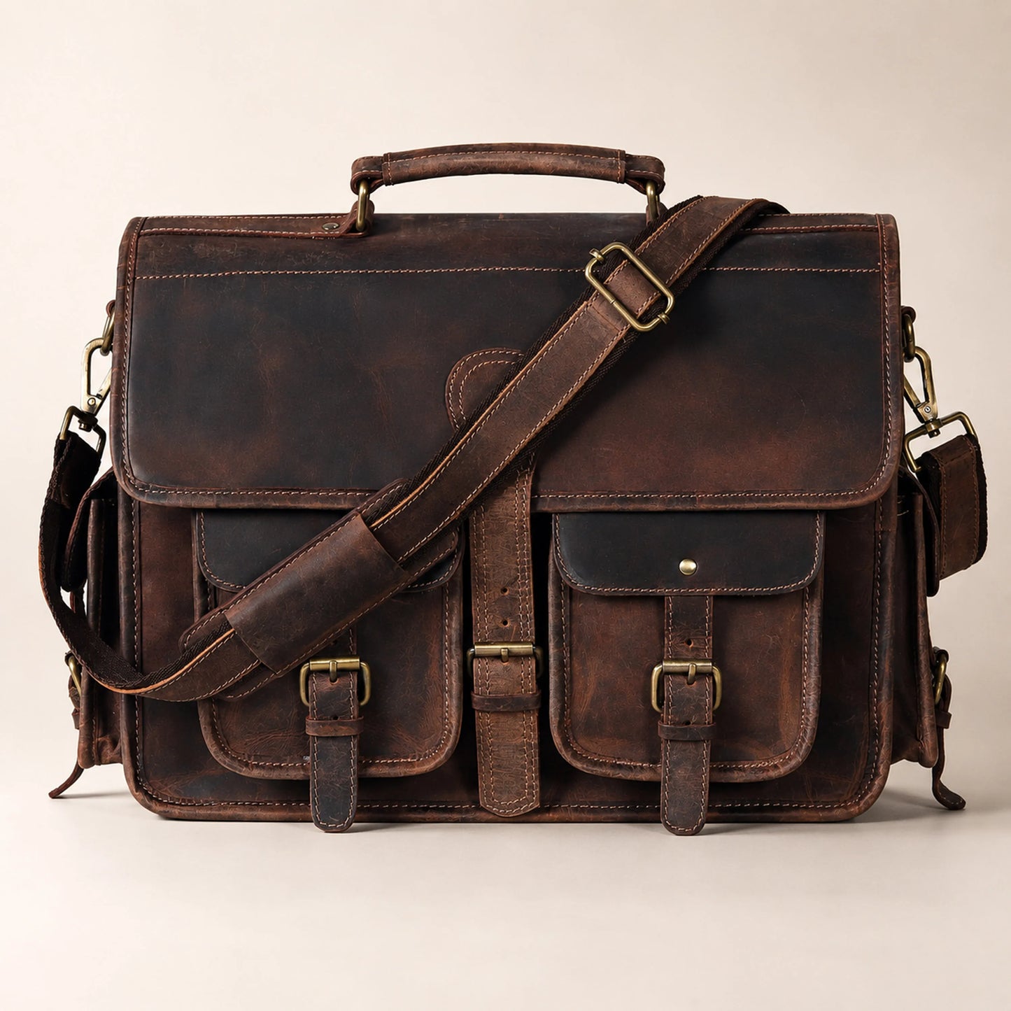 Multi Pocket Vintage Leather Messenger Bag