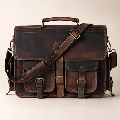 Multi Pocket Vintage Leather Messenger Bag