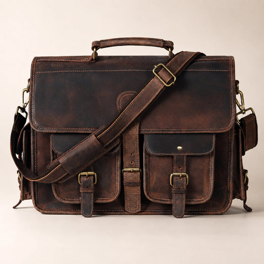 Multi Pocket Vintage Leather Messenger Bag