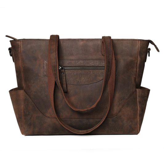 Vintage Brown Leather Carryall Tote – Rustic Everyday Work Bag