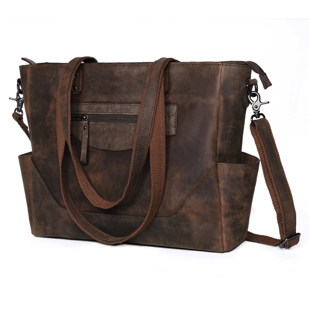 Vintage Brown Leather Carryall Tote – Rustic Everyday Work Bag