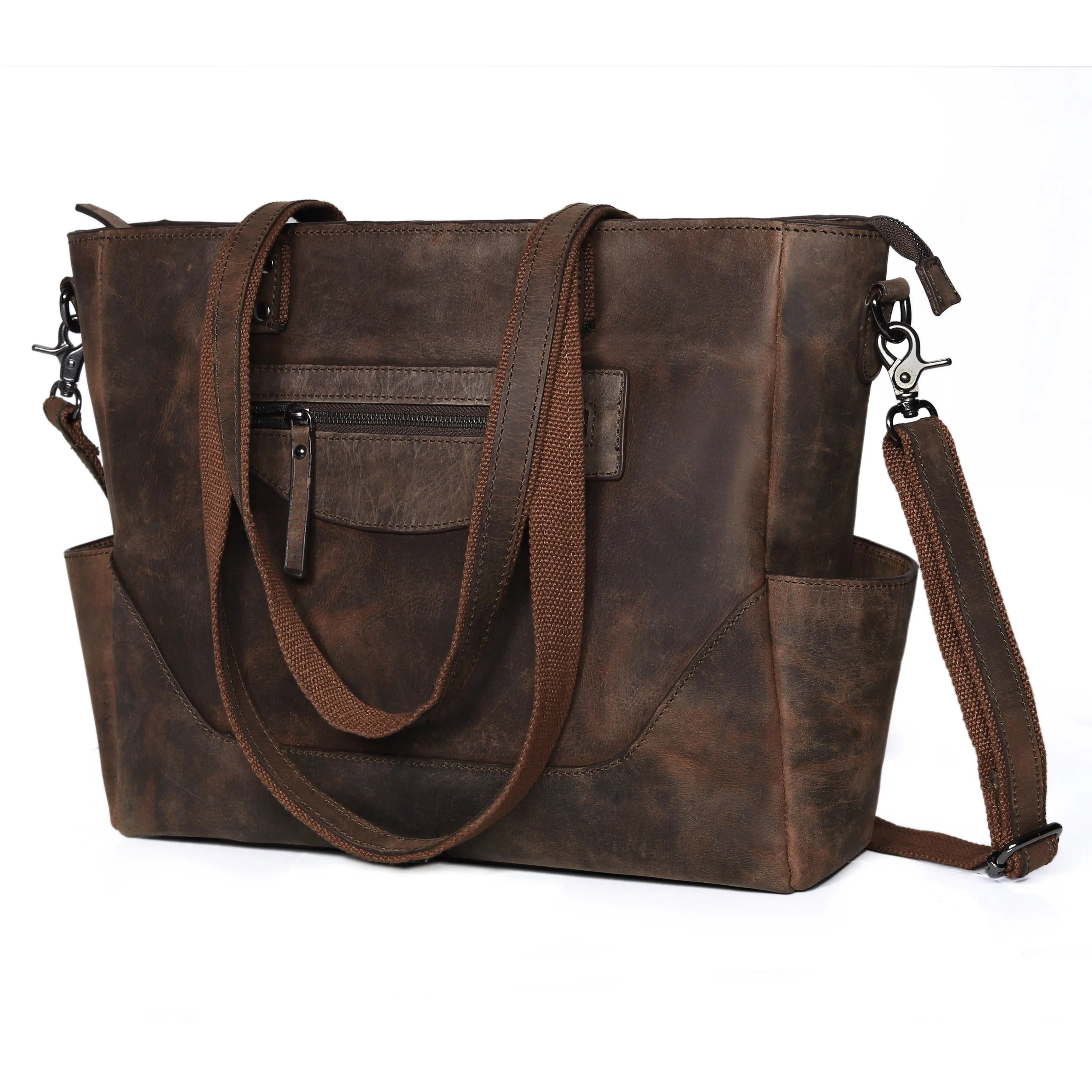 Vintage Brown Leather Carryall Tote – Rustic Everyday Work Bag