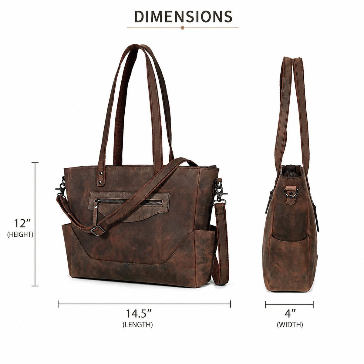 Vintage Brown Leather Carryall Tote – Rustic Everyday Work Bag