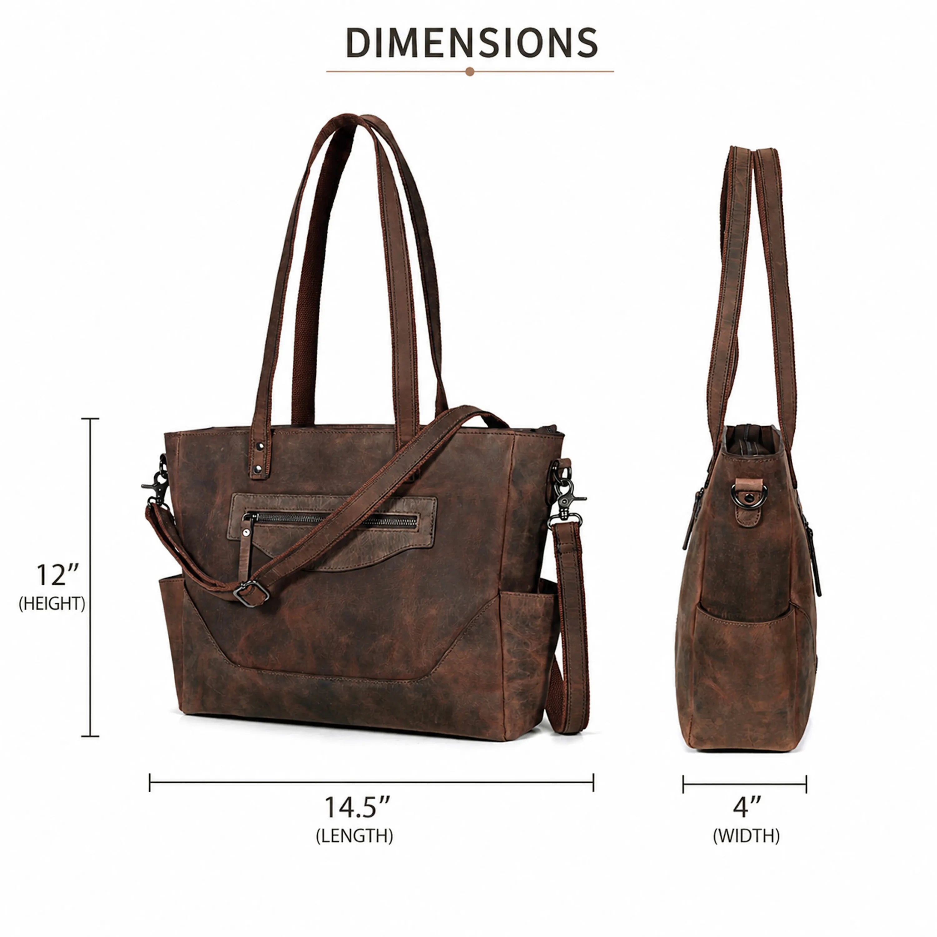 Vintage Brown Leather Carryall Tote – Rustic Everyday Work Bag