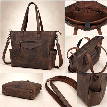 Vintage Brown Leather Carryall Tote – Rustic Everyday Work Bag