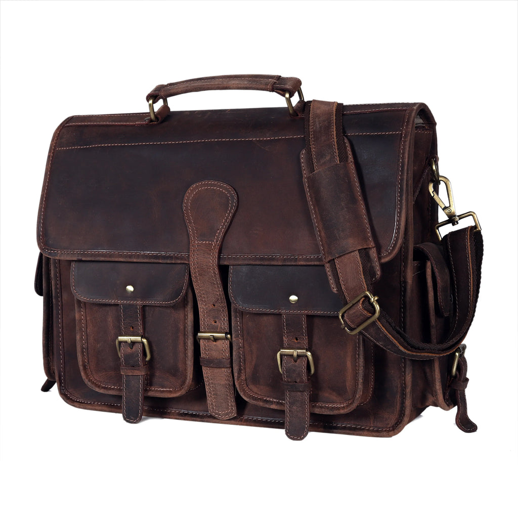 Multi Pocket Vintage Leather Messenger Bag