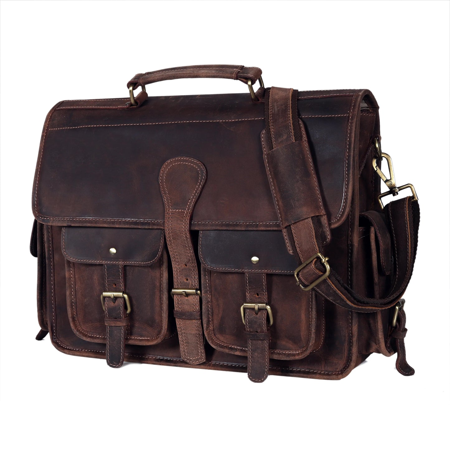 Multi Pocket Vintage Leather Messenger Bag