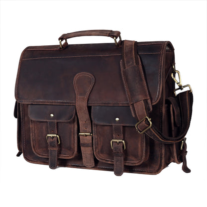 Multi Pocket Vintage Leather Messenger Bag