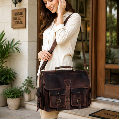 Multi Pocket Vintage Leather Messenger Bag