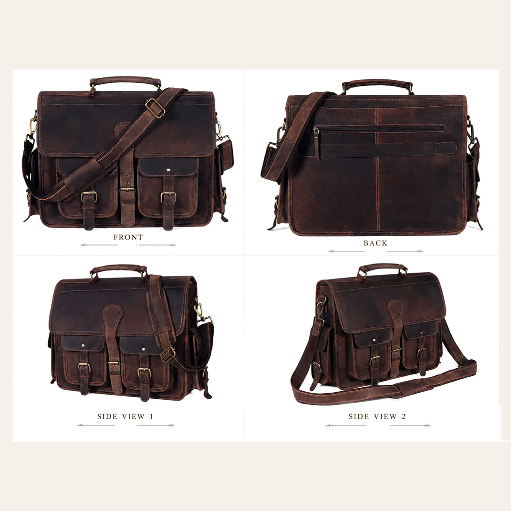 Multi Pocket Vintage Leather Messenger Bag