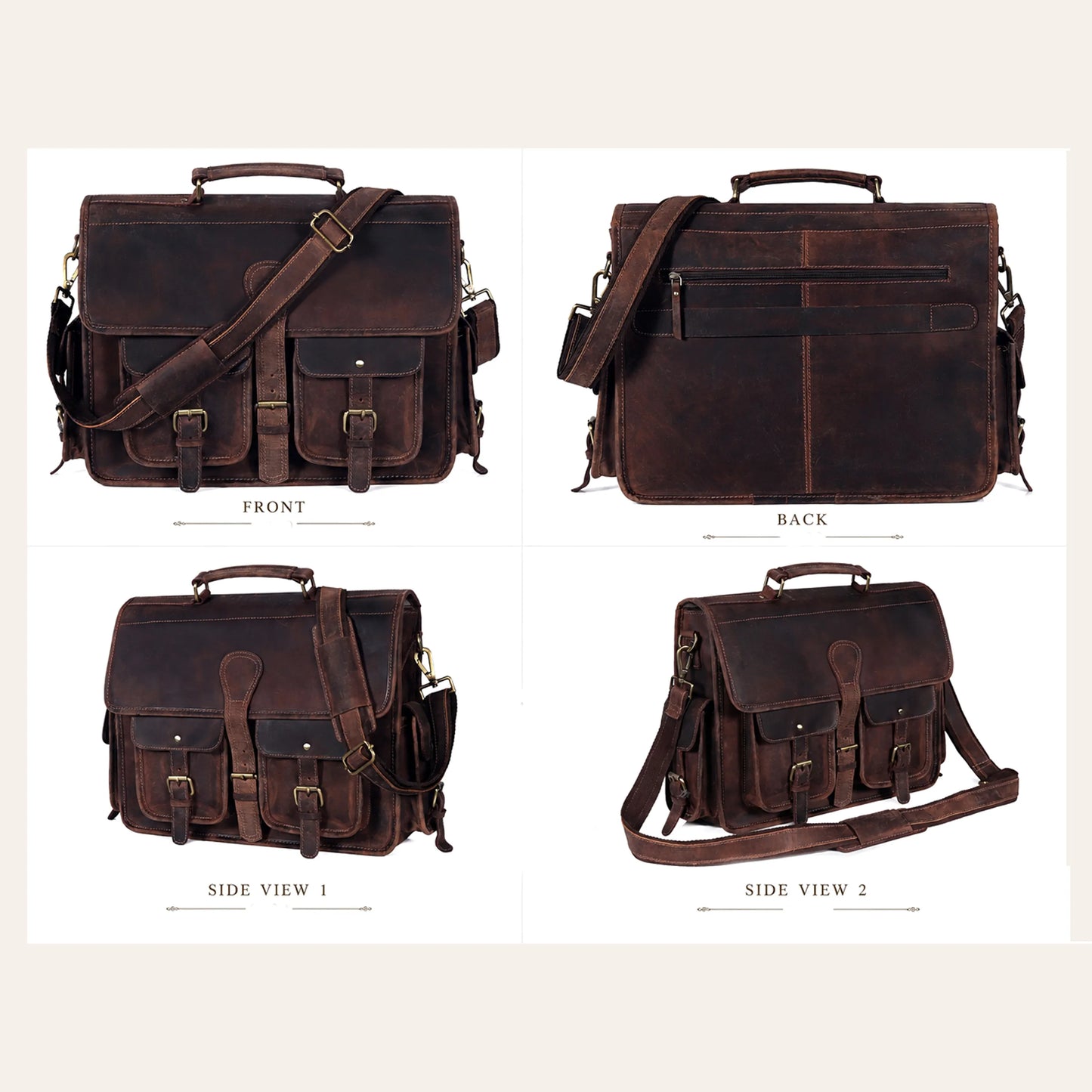 Multi Pocket Vintage Leather Messenger Bag