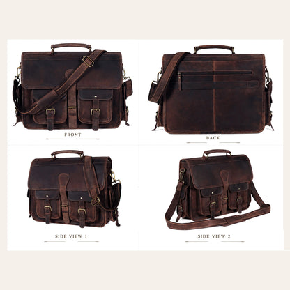 Multi Pocket Vintage Leather Messenger Bag
