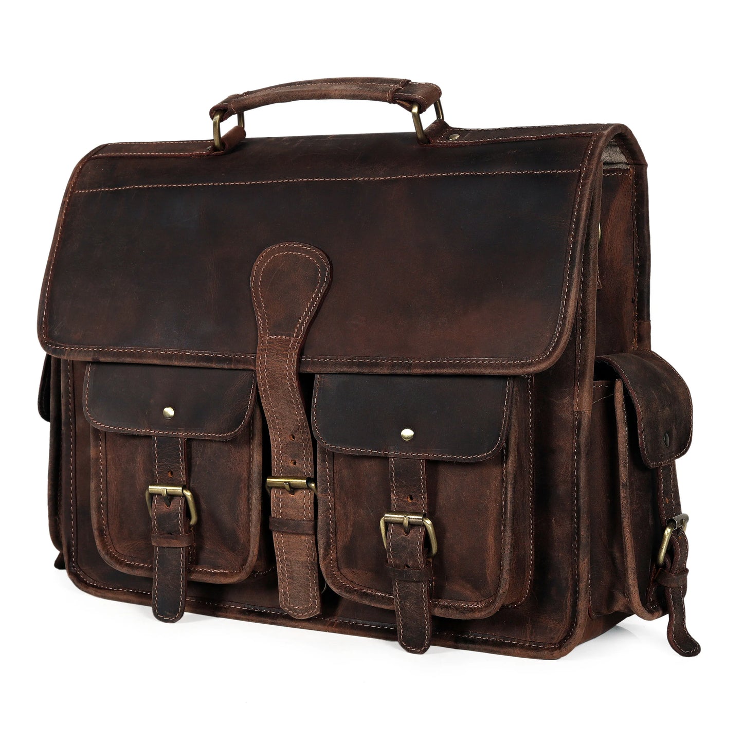 Multi Pocket Vintage Leather Messenger Bag