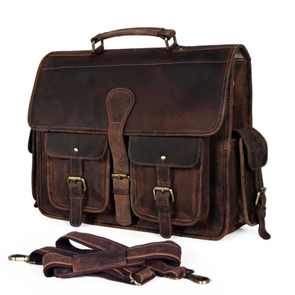 Multi Pocket Vintage Leather Messenger Bag